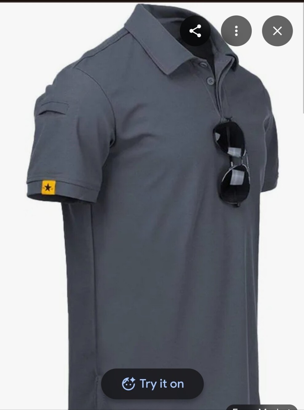 Men's Charcoal Short-Sleeve Polo with Star Sleeve Tab